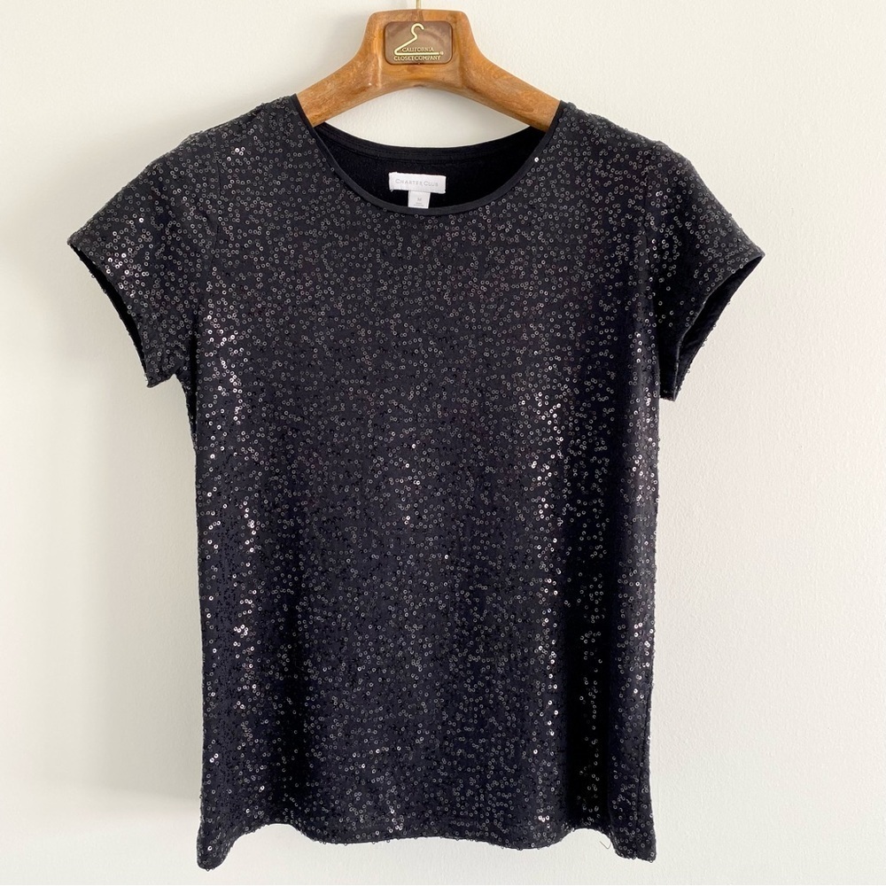 Charter Club Sequin Black Top Size Medium